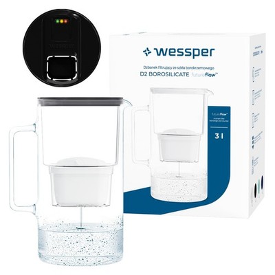 Wasserfilter Kanne Glas schwarz 3L Wessper D2 BOROSILICATE FutureFlow