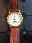 Rare 1990 February Seiko Vtg Women’s Moon Phase Watch Gold Tone Leather New Bat.