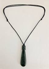 Unisex Dark Green Tested Nephrite Jade Necklace on Adjustable Black Cord N4