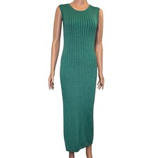 House of Harlow 1960 Ribbed Shimmer Green Maxi Open Back Bodycon Dress Sz Medium