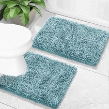 Bathroom Rugs Set 2 PCS Soft Non Slip Bath Mat and U-Shaped Contour Toilet Rug