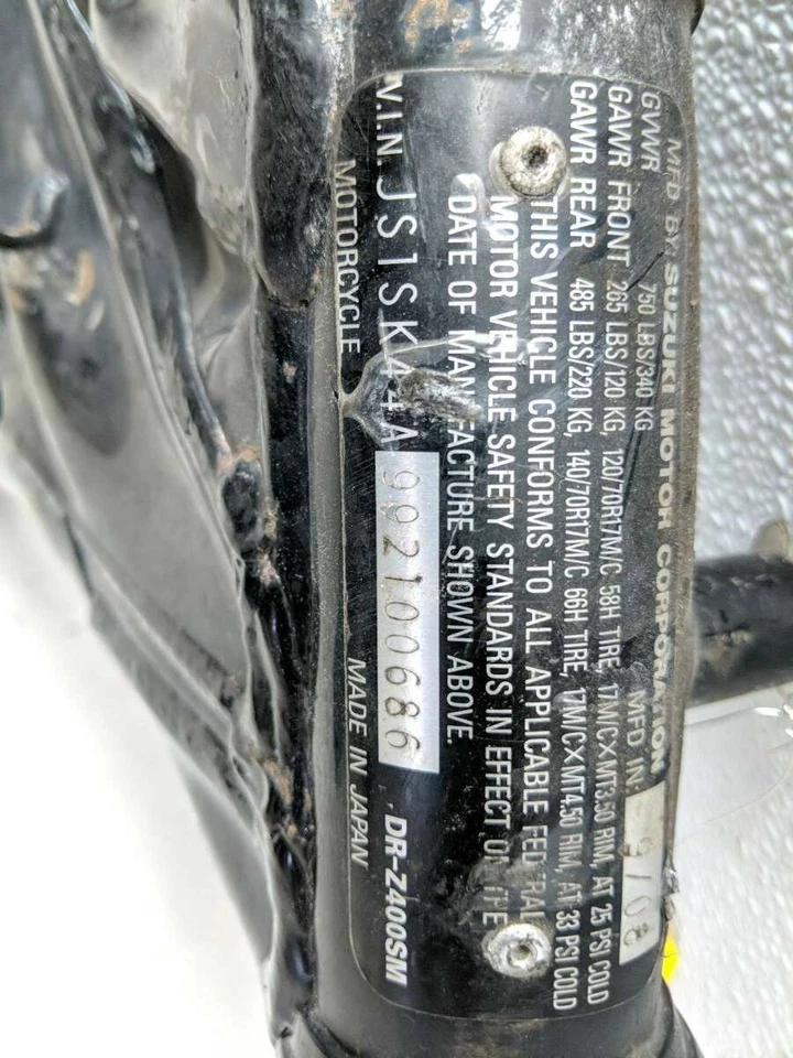 09 Suzuki DRZ400SM DRZ 400 cuadro principal chasis dañado SLVG TRSH AP Foto 2 de 4