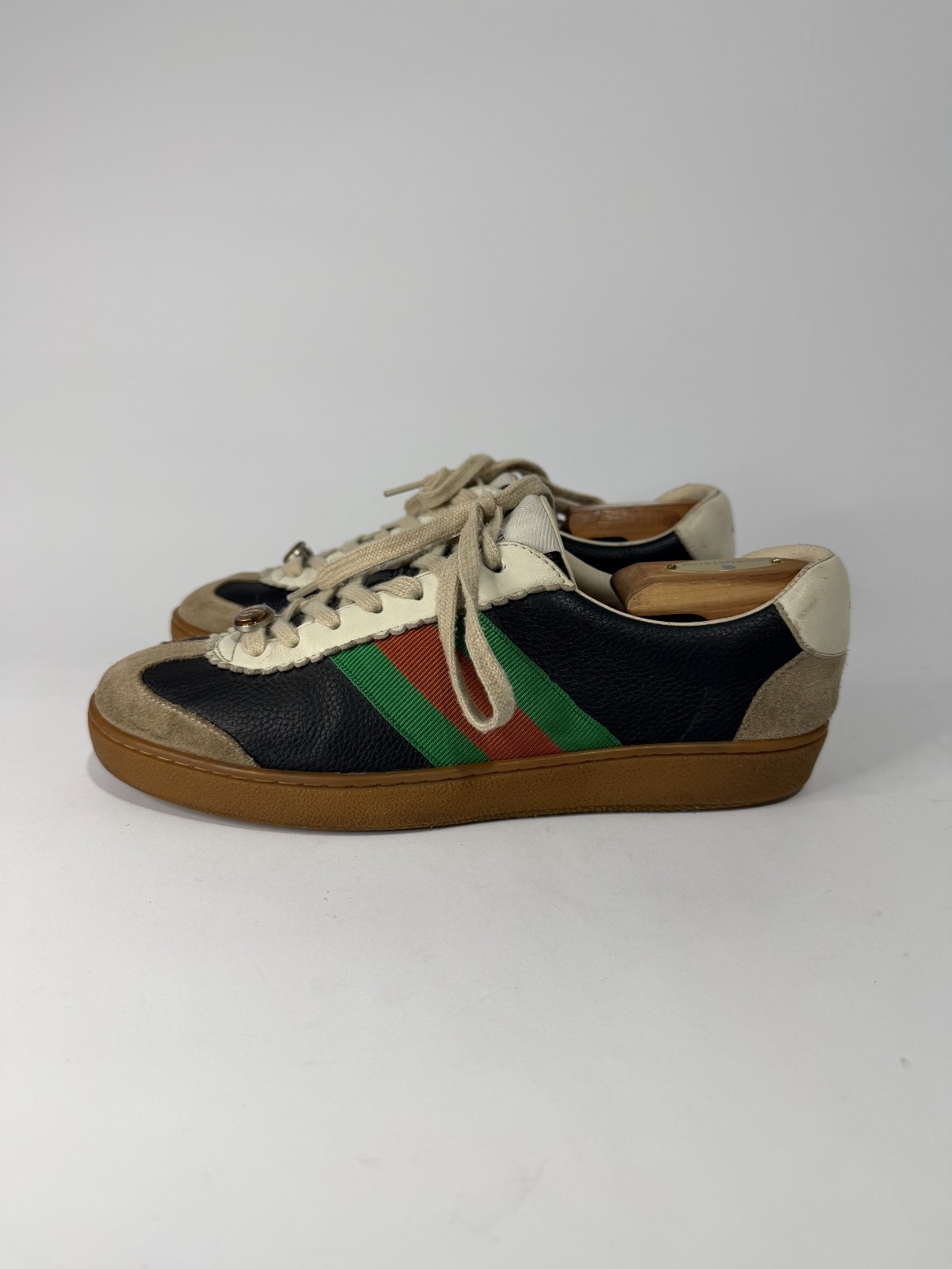Gucci Multicolor Leather And Suede Ace Bee Web Low Top Sneakers Size 7 UK / 8 US