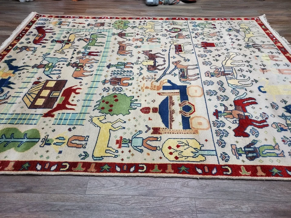 Alfombra turca Bohemia Oushak, (árbol de la vida) alfombra hecha a mano vida del pueblo, 8x10 pies Foto 2 de 4