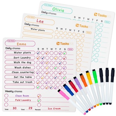 Magnetic Dry Erase Chore Chart for Fridge, Pack of 3 Weekly Task & Responsibi...