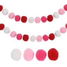 2Pcs 13Ft Pom Pom Garland Decorations, Pink/White/Rose Red