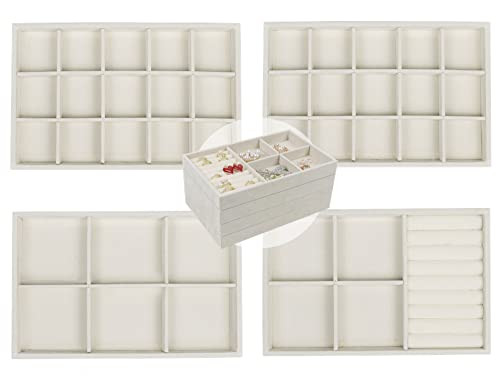 Set of 4 Stackable Jewelry Trays Organizer, Velvet Earring Organizer, Beige