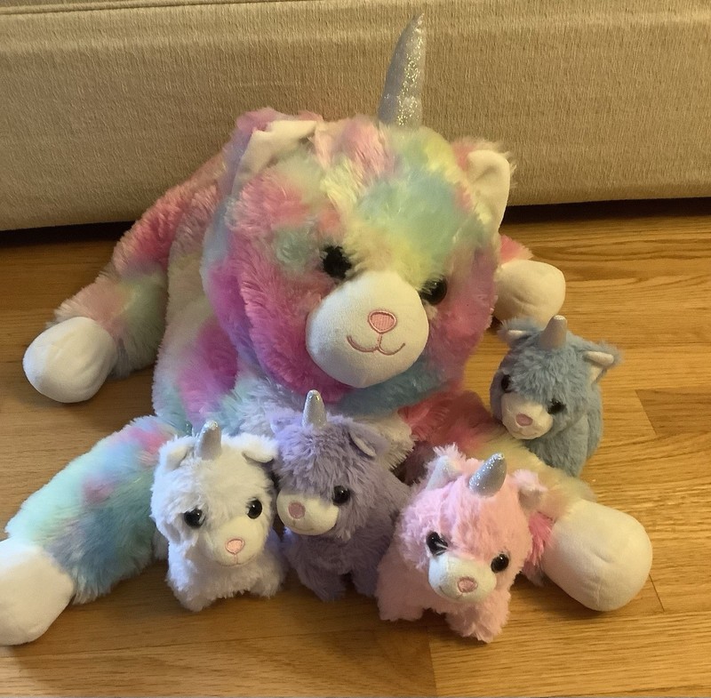 Rainbow Unicorn Cat Caticorn Plush 4 Babies In Zipper Belly Plush 20” Long