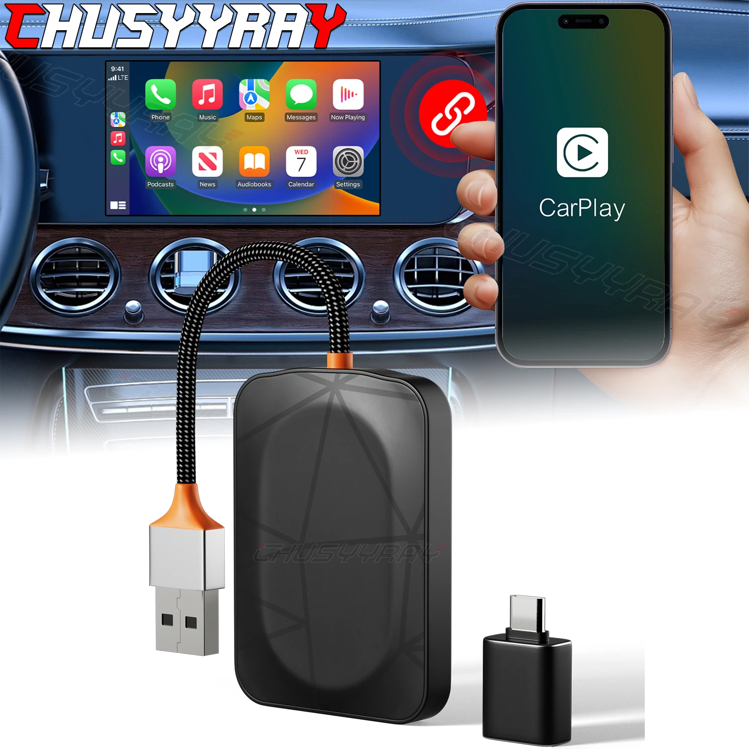 Wireless CarPlay Adapter USB Dongle for BMW X6 2017-2024 Bluetooth Auto Connect