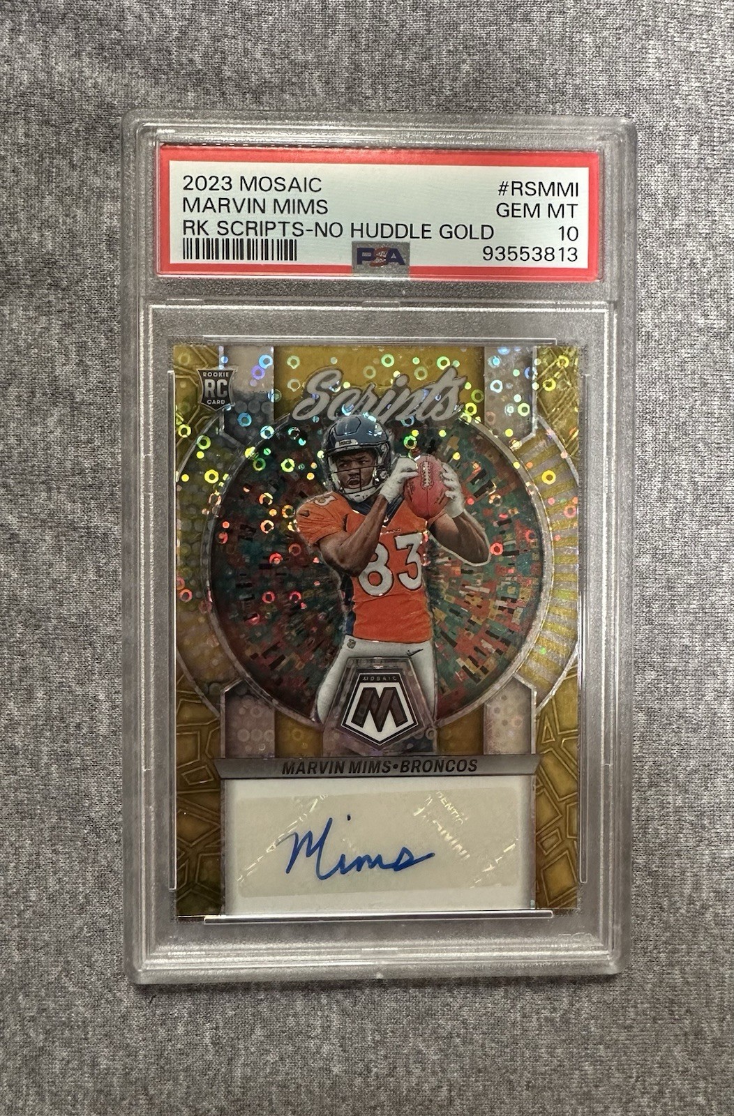 Marvin Mims Panini Mosaic Rookie Scripts #RSMMI No Huddle Gold