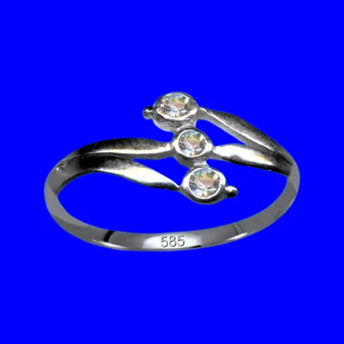 I RING I Design Jugendstil I Echt 585 Massiv Weißgold +3 Echte Diamanten I - Bild 1 von 4