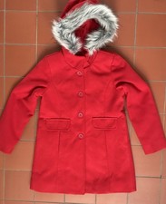 Cat & Jack Girls Red Pea Coat Jacket Faux Fur Trim Hooded size Medium