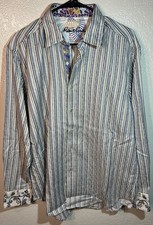 Robert Graham Men s Size Large Flip Cuff Embroidered Long Sleeve Dress Shirt