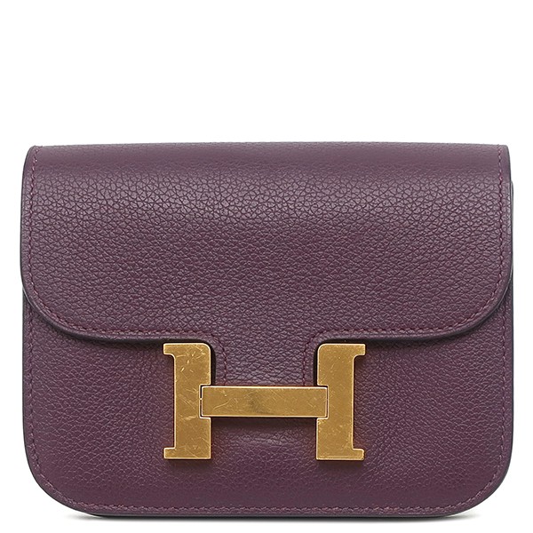 HERMES Bifold Wallet Constance Slim Verso Wallet Evercolor  Cassis x Blue