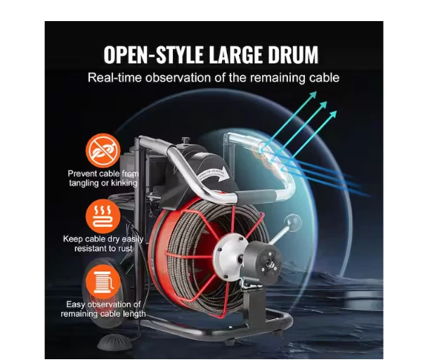 VEVOR 100ft Electric Drain Auger 3/8in Sewer Snake 110V Auto Feed Drill Cleaner - Image 4 of 4