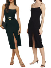 Reformation Pavia Knit Dress in black size S small spaghetti strap slit midi