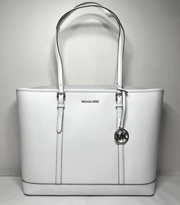 Michael Kors Jet Set Voyage Grand Optic en cuir blanc Tz sac à bandoulière