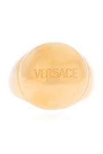 Versace Gold Color Metal Logo Engraved Statement Ring Sz 15