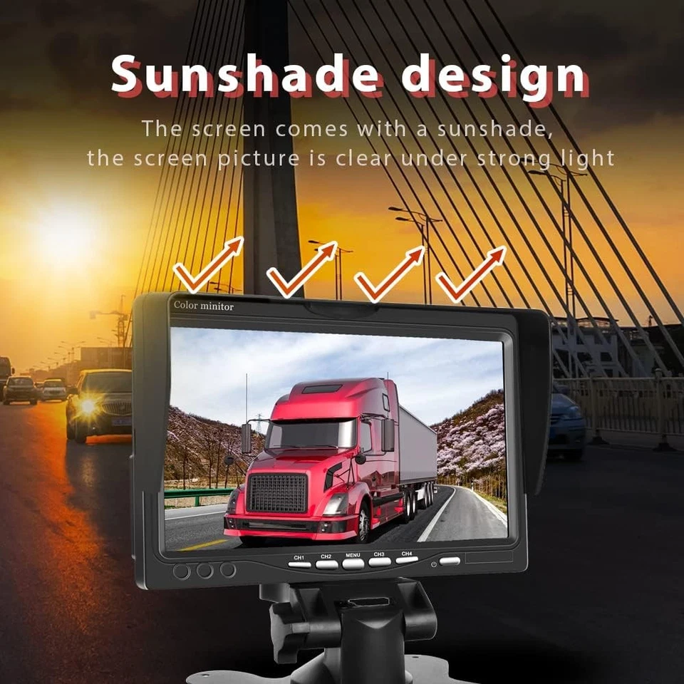 Hikity 7 Inch Vehicle Backup Camera Monitor only, Quad 7 Inch+Car Charger  - Image 4 of 4