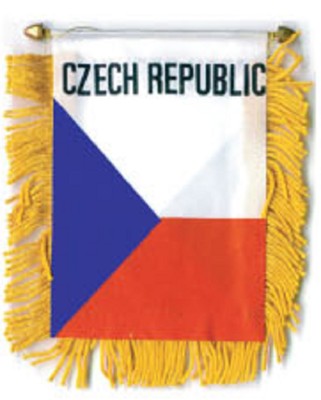 CZECH REPUBLIC  MINI BANNER FLAG 4 x 6'' with BRASS STAFF & SUCTION CUP  - NEW