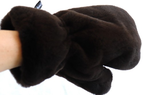 Mink Glove Fur Wellness Massage Velvet Mink plucked tailored Long Dark Brown - Picture 3 of 6