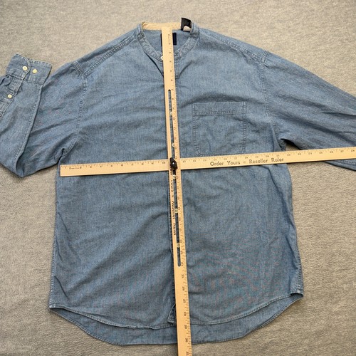 Vintage GAP Shirt Mens Medium Blue Chambray Band Collar Button Up Y2K 90s Preppy - Picture 12 of 13