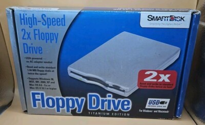 SmartDisk High Speed 2x Floppy Drive Titanium Edition USB Powered External 1.44
