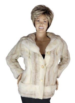 Vintage 60s Mod Country Pacer Cream Beige Off-White Faux Fur