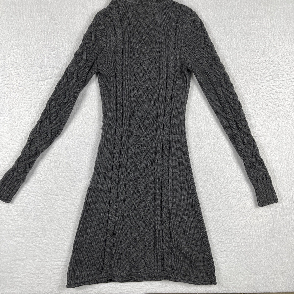 Athleta Sweater Dress Womens XXS Gray Cable Knit Hooded 1/4