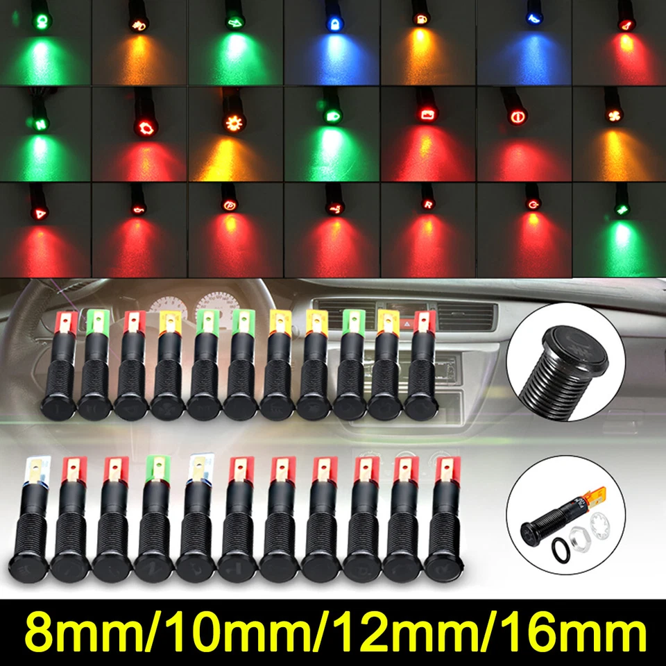 8/10/12/16mm 12-36V Armaturenbrett Warnleuchte Kontrollleuchte LED Leichtmetall - Bild 4 von 4