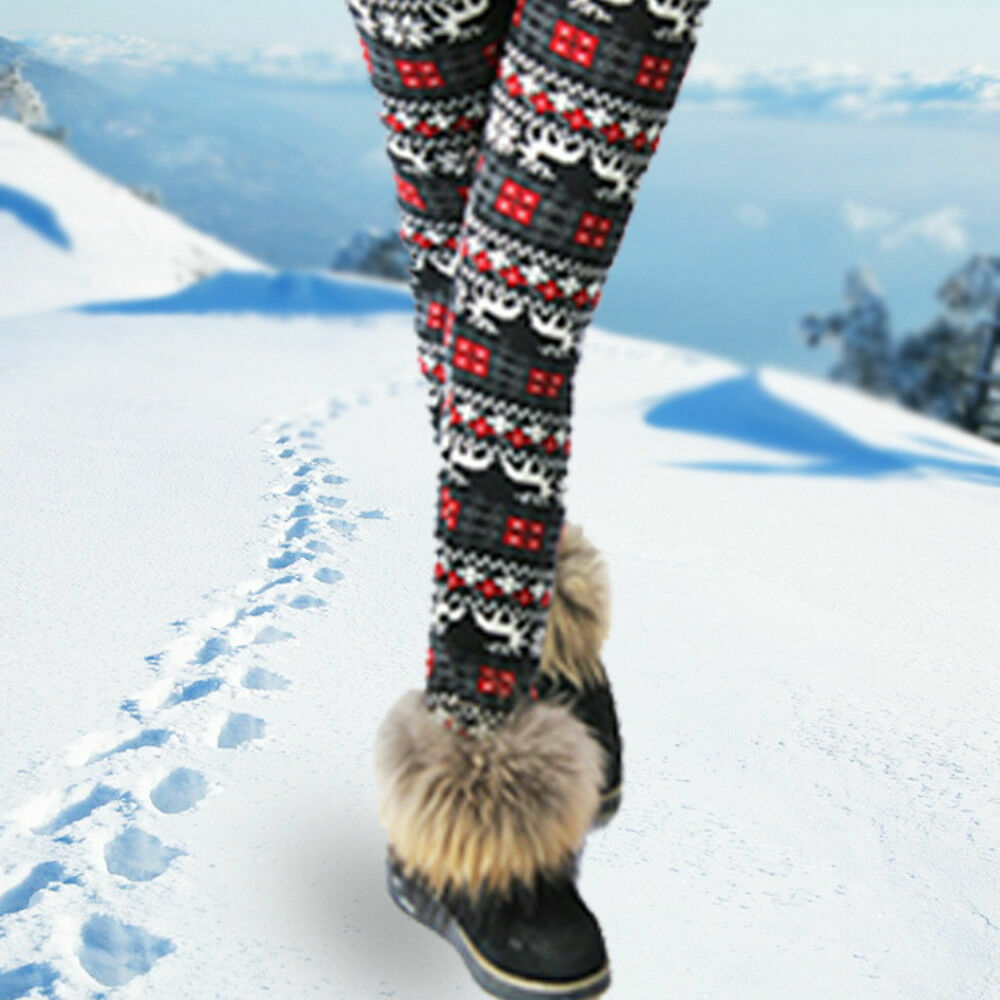 Women's Brushed Christmas Ankle Length Seasonal Printed Leggings S A F