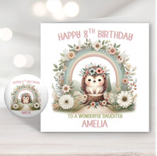 Personalised Girls Birthday Card Hedgehog Woodland Animals 1st 2nd 3rd 4th 5th
