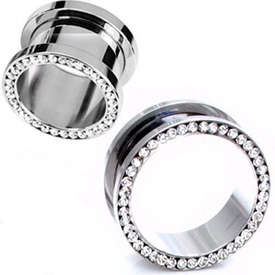 Screw-on Plugs Gauges Tunnels Surgical Steel with Clear CZ Pieces  A/3/3/20