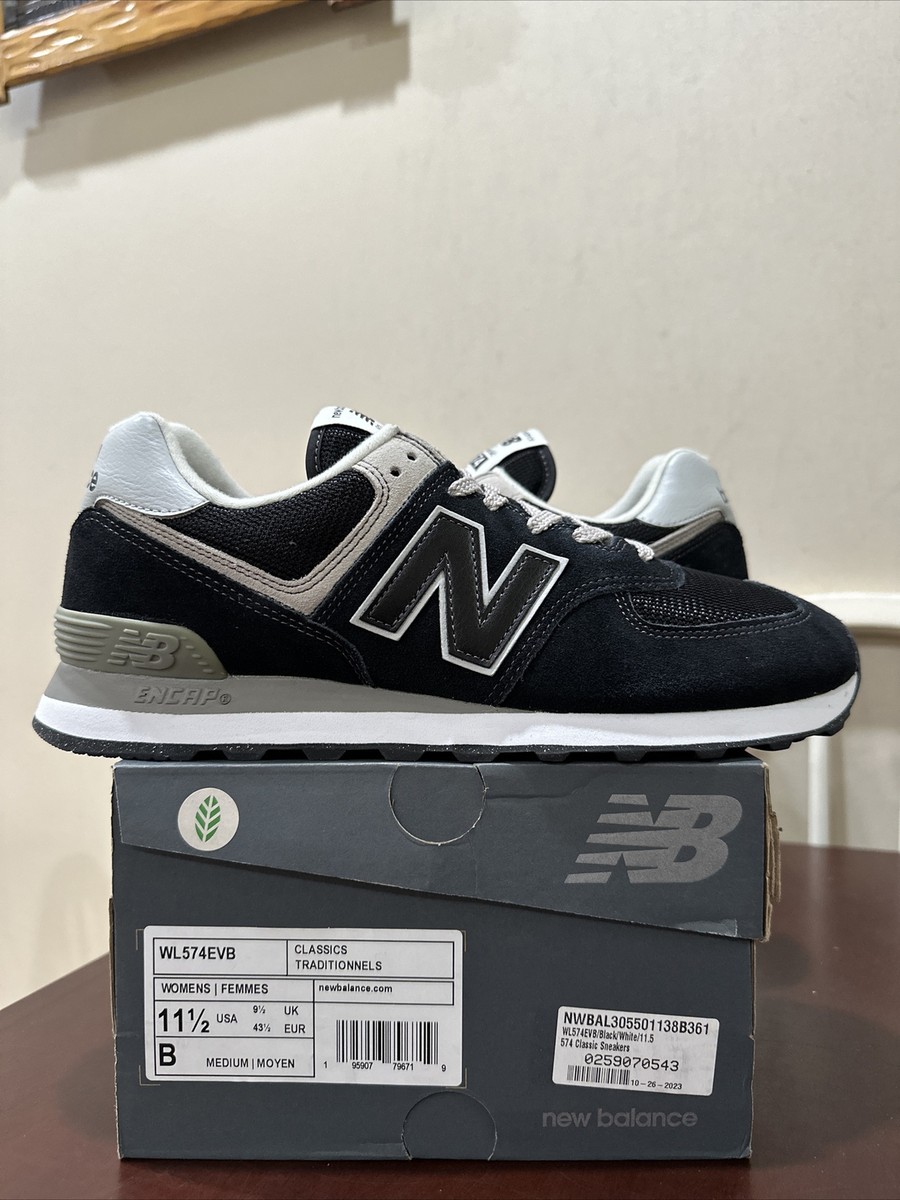 NEW BALANCE 574 CORE BLACK WOMENS MENS 10 WL574EVB BRAND NEW WITH  DEFECT