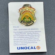 1963 Los Angeles Dodgers vs Yankees World Series Unocal 76 MLB Baseball pin #4