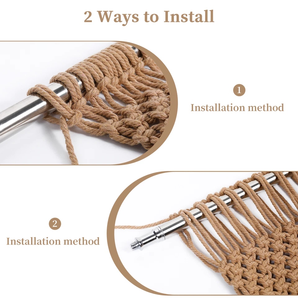 2Pcs Macrame String Curtain w/ Wooden Beads Hippie Hanging Tapestry Room Divider - Image 4 of 4