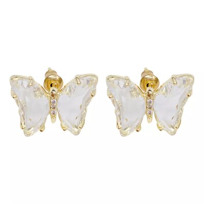 ZARD Butterfly Clear Cubic Zirconia Stud Earrings in Gold Tone