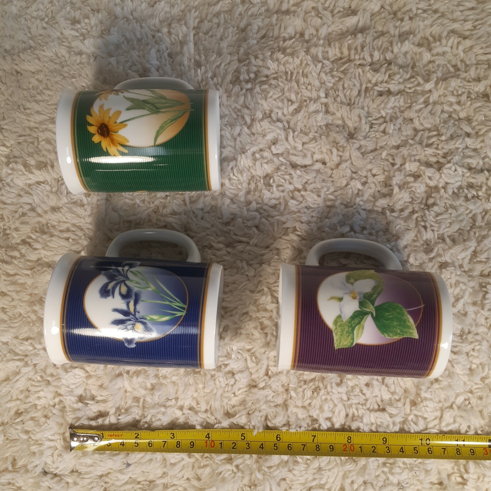 3 Avon Floral Blue Iris Black-eyed Susan Western Trillium Ceramic Coffee Mug Lot