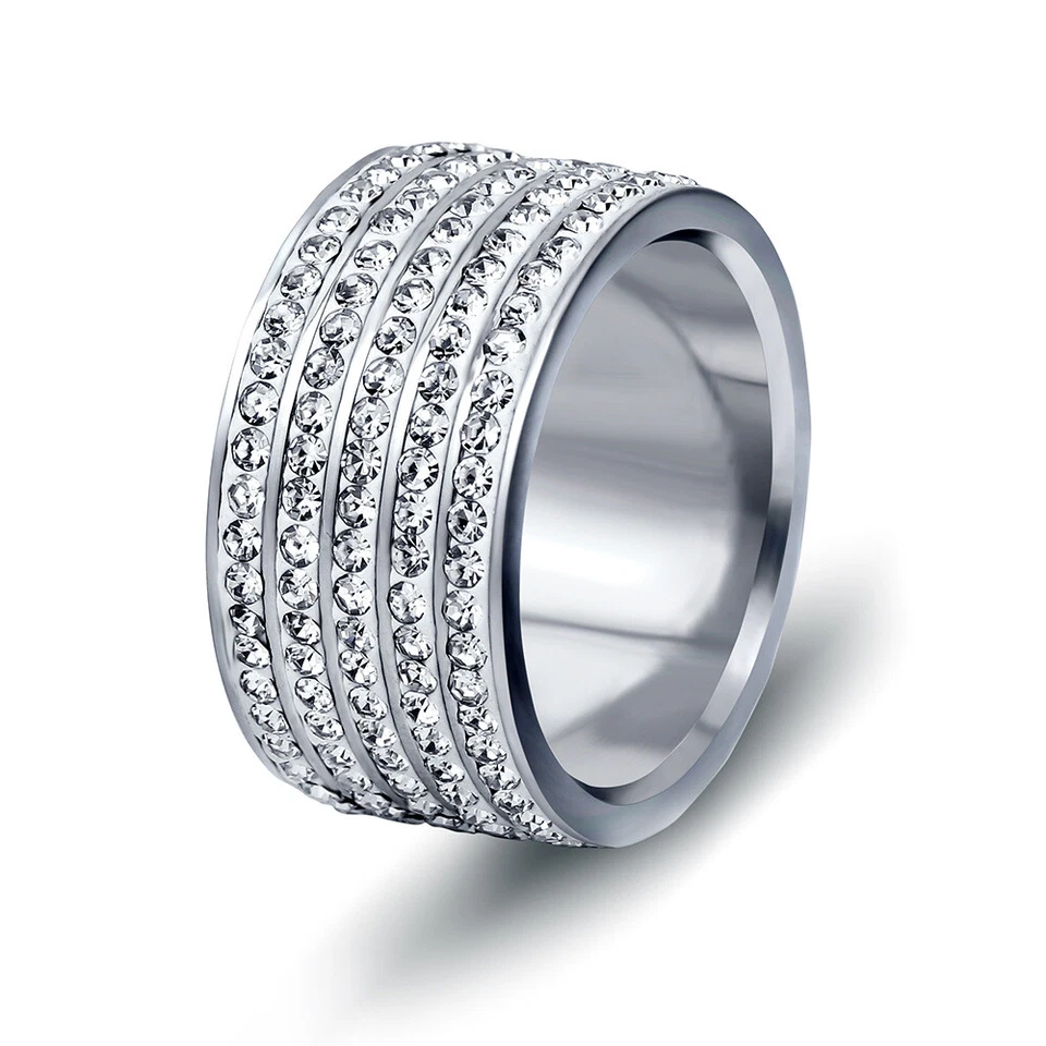 18k Rose Gold/Black/Silver Titanium Steel Women's Rhinestone Engagement Cz Ring - Image 3 of 4