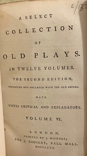 A Select Collection of Old Plays in Twelve Volumes Dodsley Robert 1 4 5 6 11 - Foto 5 di 6