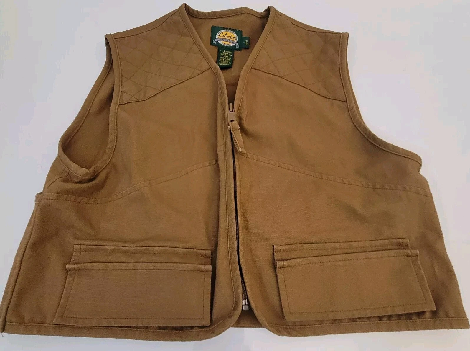 Men’s Vintage Cabelas Field Vest Hunting Fishing Hiking Outdoors Sz LARGE Khaki