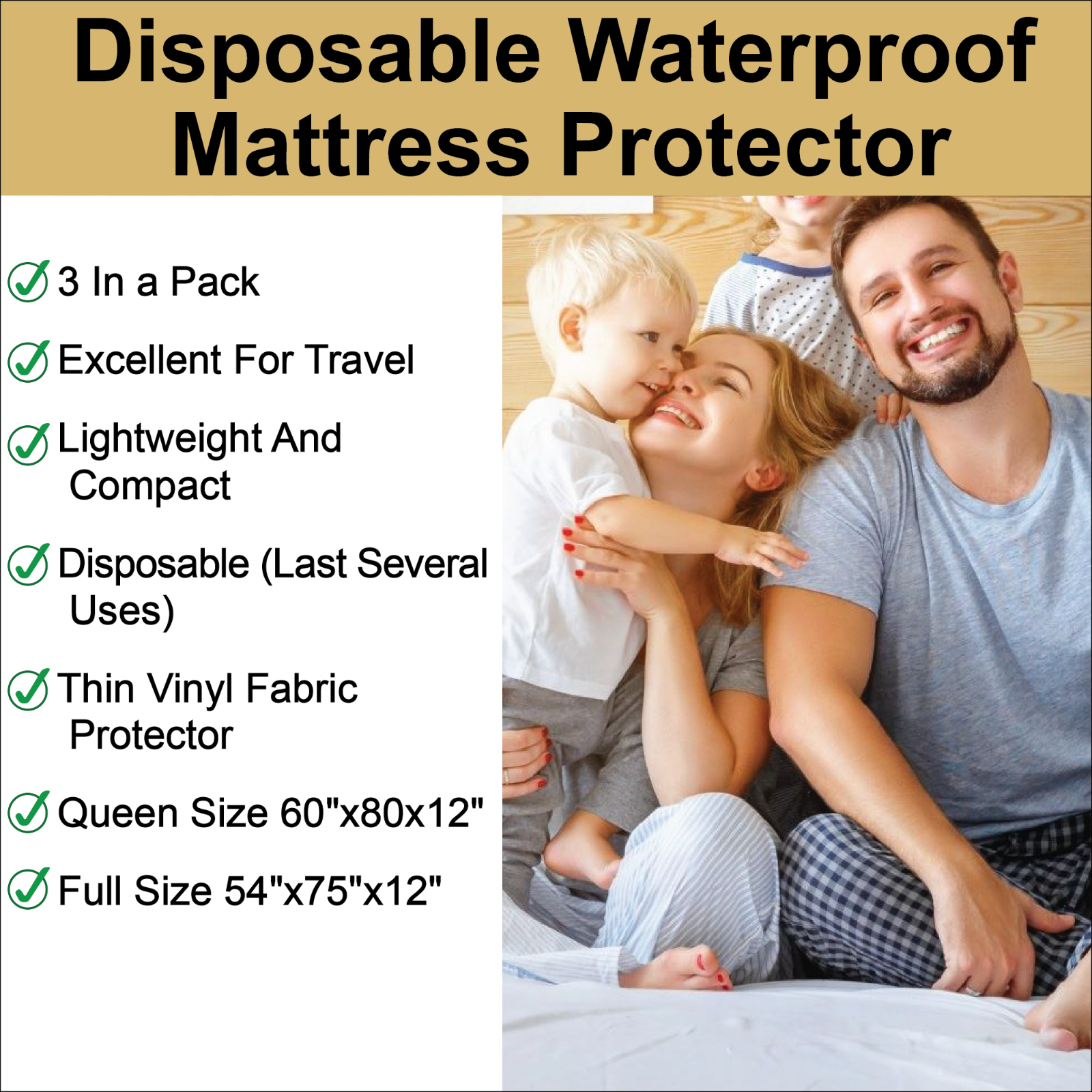 Waterproof Mattress Protector, Travel Mattress Cover, Vinyl Fitted Full 3 pack-image
