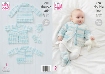 Strickmuster Baby Strickjacke Matinee Mantel Pullover & Booties King Cole DK 5702