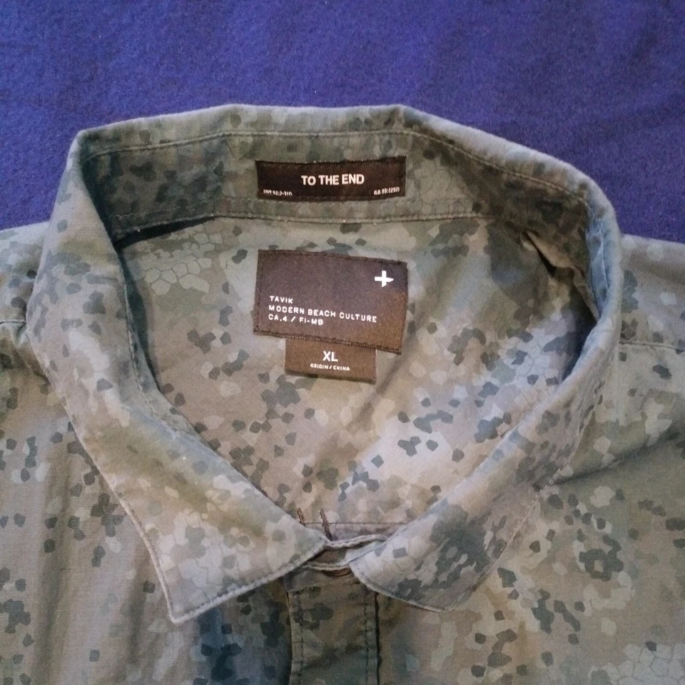 Camisa TAVIK Para Hombre Extra Grande XL Manga Corta Tejida Con Botones Verde Oscuro Camuflada Foto 4 de 4