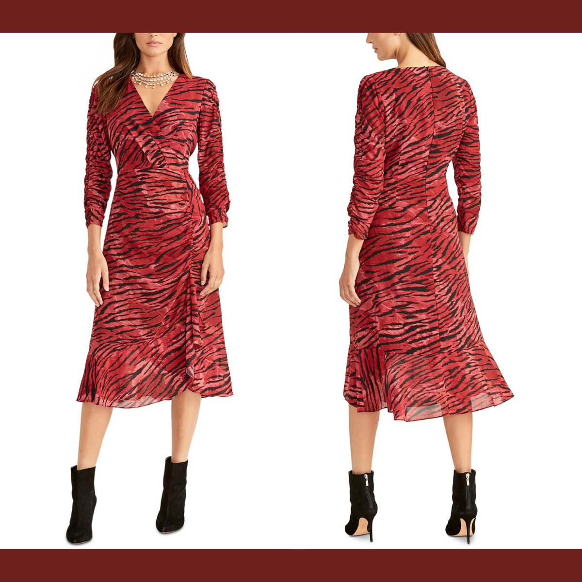 NWT $129 RACHEL Rachel Roy Anja Animal Print Cascading Ruffle