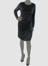 $145 Ralph Lauren Women's Black Side Ruched Solid Foil Jersey Sheath Dress Sz 8