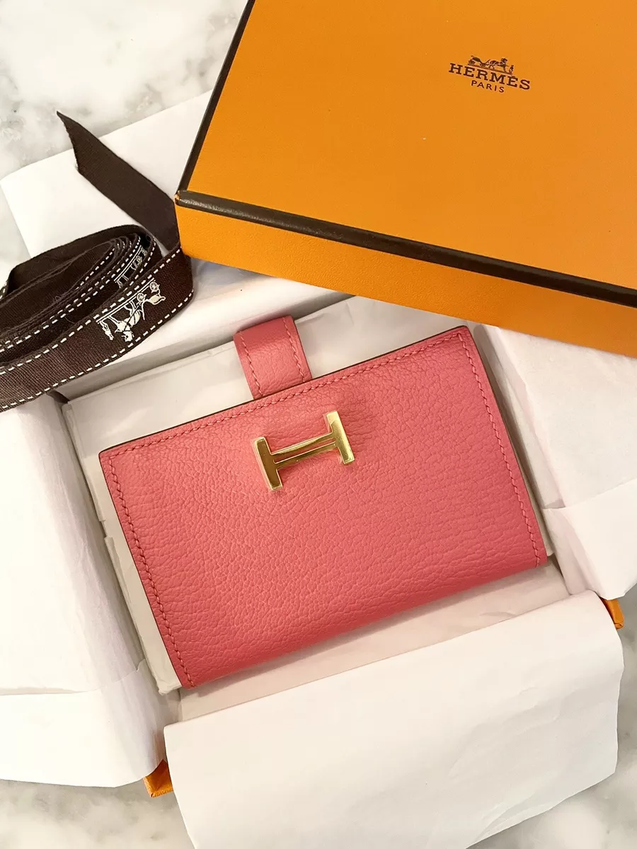 HERMES BEARN MINI WALLET ROSE LIPSTICK CHEVRE GOLD HW BRAND NEW RARE