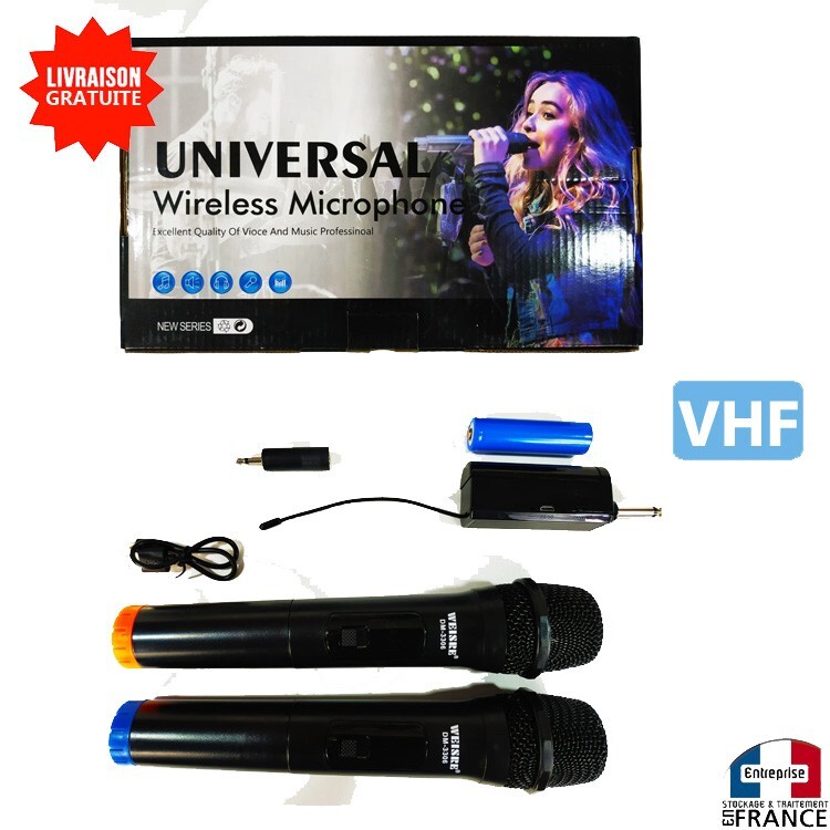 Micro sans fil VHF pour karaoké en famille et soirées animées à la maison