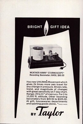 Taylor Weather Hawk Stormoscope Recording Barometer 1962 Vintage Print Ad-C-3.1
