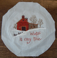 Homemade Embroidered Pic on Fabric COZY WINTER Ready for Hoop 9" Cottagecore